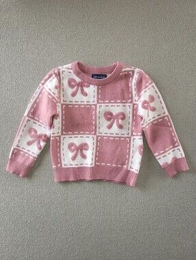Andy & Evan Size 3t Pink and White Bow Sweater